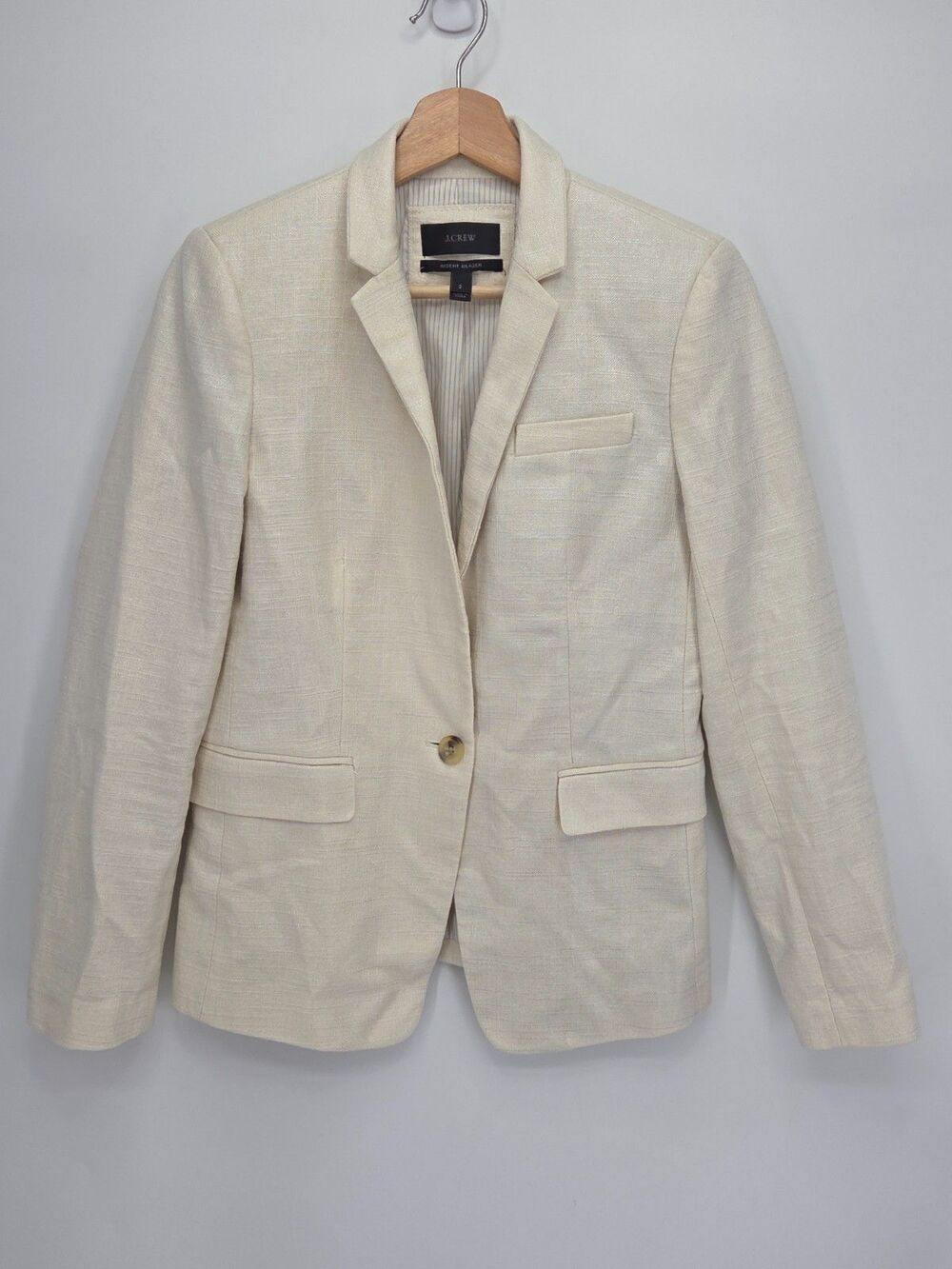 J. Crew Womens Regent Blazer Jacket One Button Ivory Metallic Linen Blend Size 2